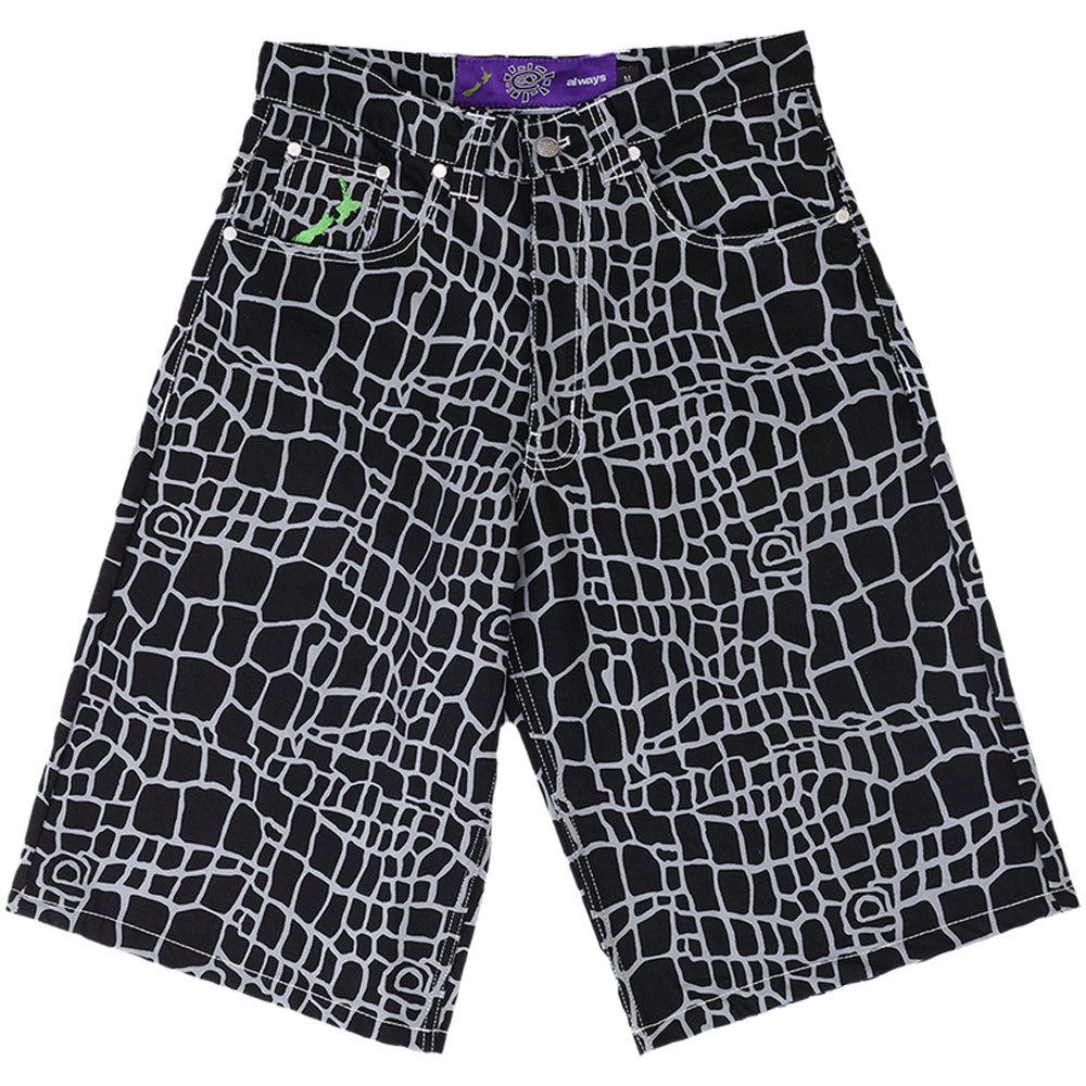 Always Do What You Should Do Croc Print Denim Shorts Black