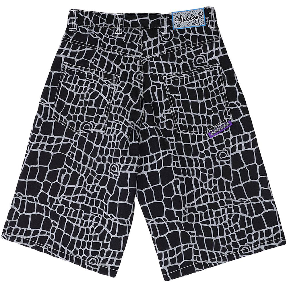 Always Do What You Should Do Croc Print Denim Shorts Black