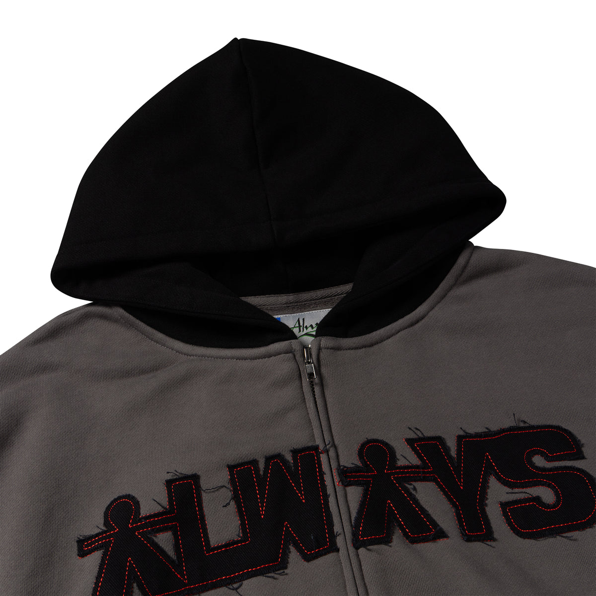 Always Do What You Should Do Human Applique Zip Up Hoodie Black