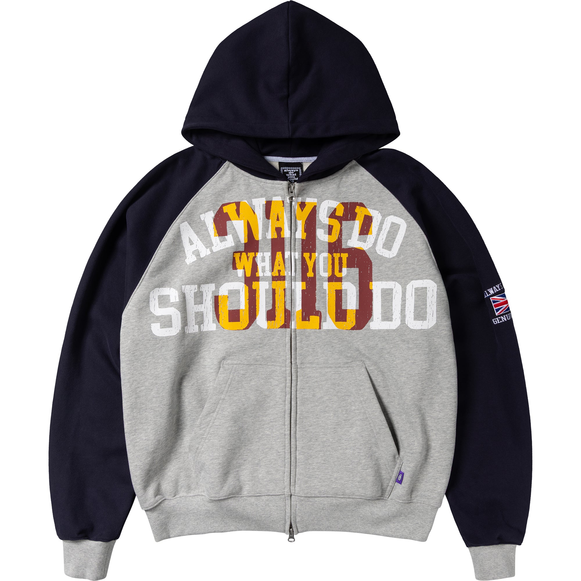 Always Do What You Should Do Jersey Raglan Zip Yp Hoodie Heather