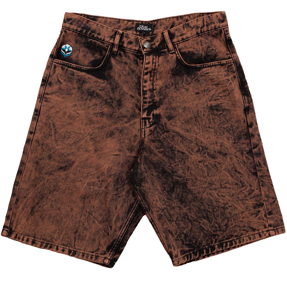 Blue Flowers Evolve Denim Shorts Brown Wash