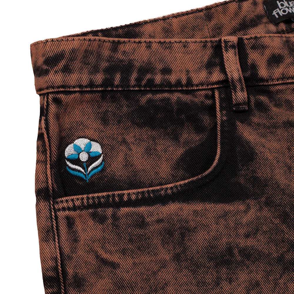 Blue Flowers Evolve Denim Shorts Brown Wash