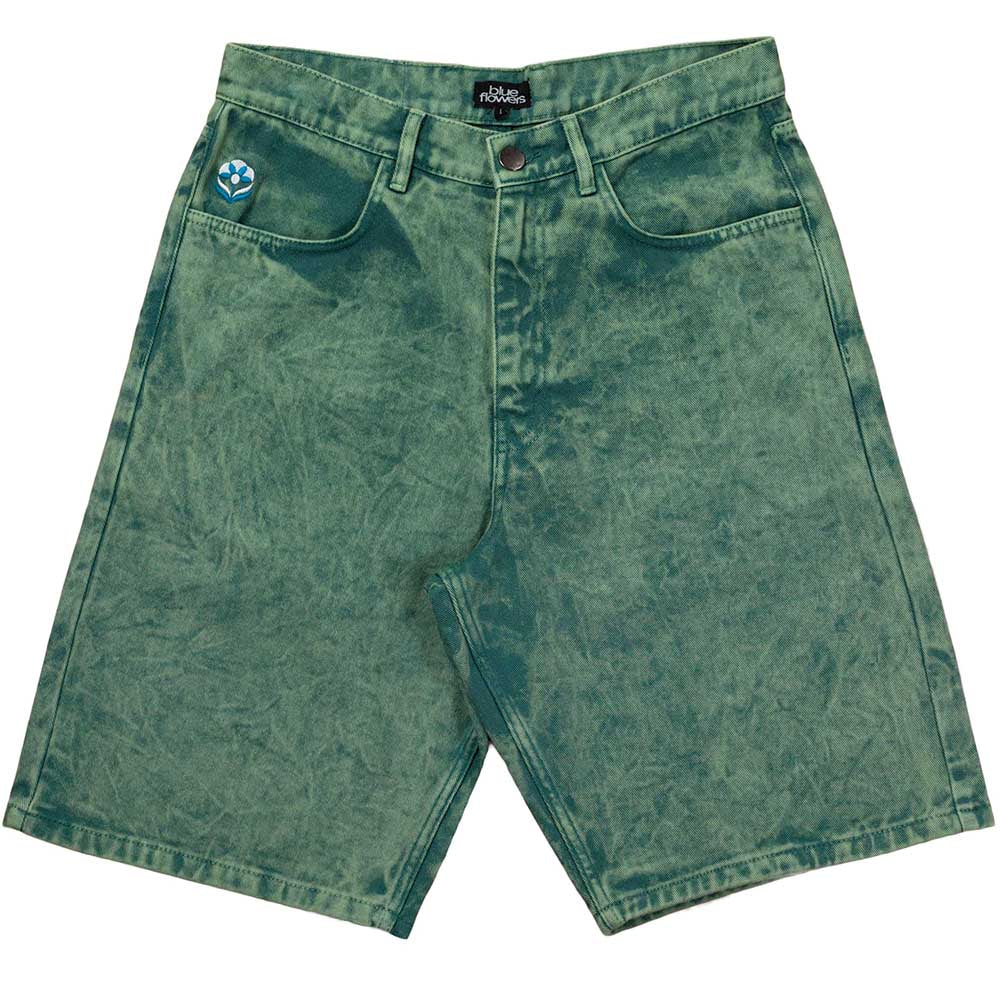 Blue Flowers Evolve Denim Shorts Green Wash