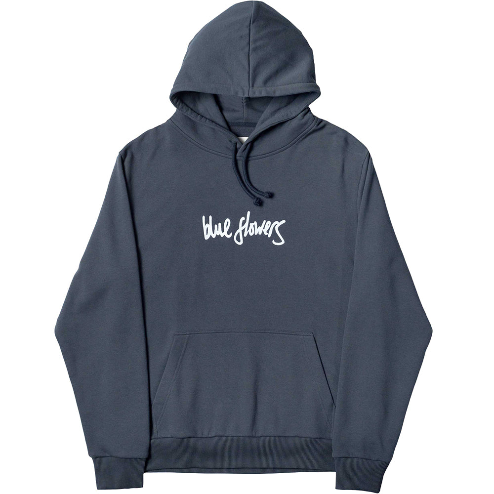 Blue Flowers Handwritten Hoodie Dark Grey