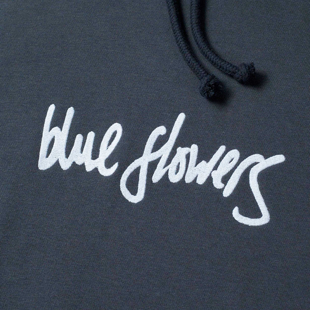 Blue Flowers Handwritten Hoodie Dark Grey