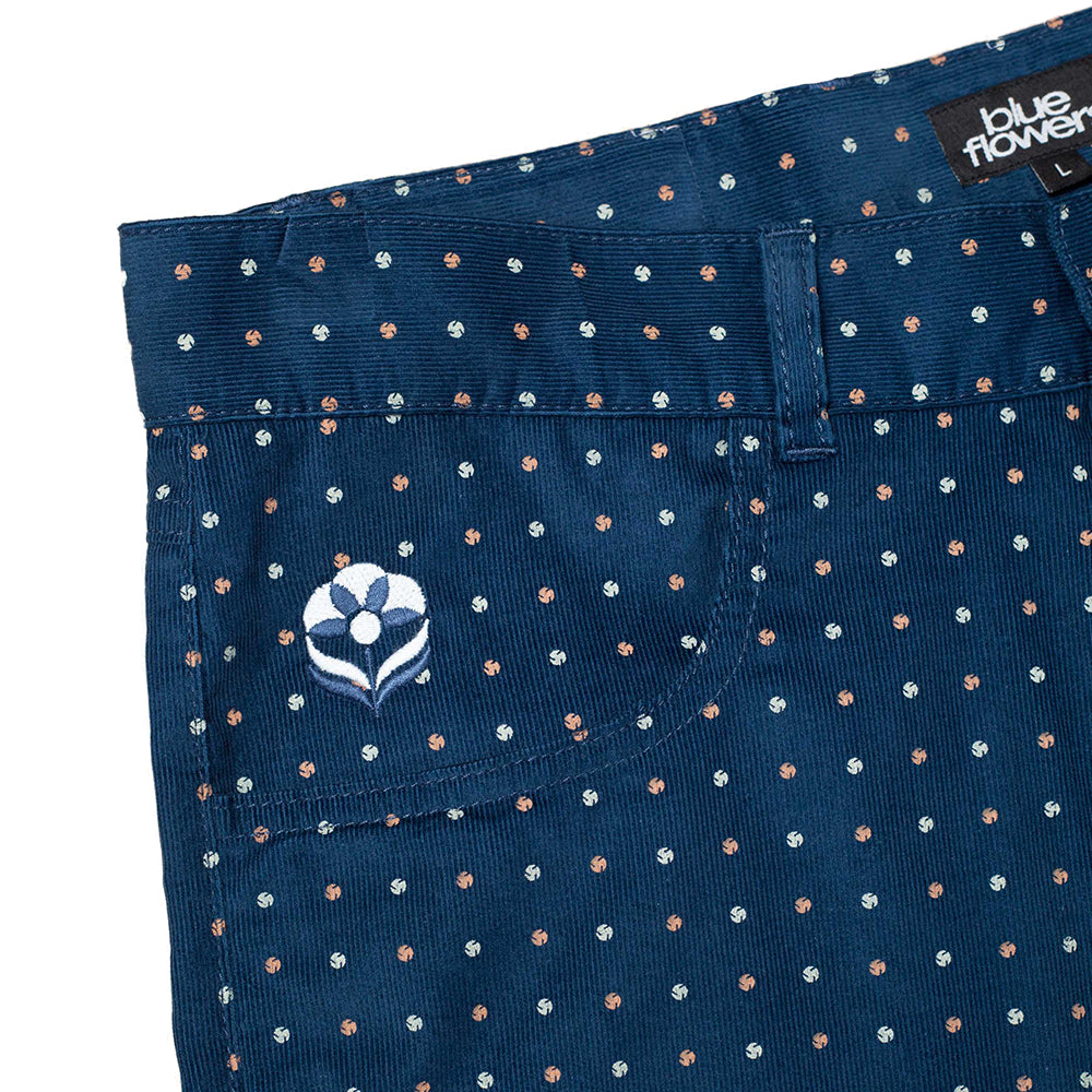 Blue Flowers Speckled Corduroy Trousers Navy Blue