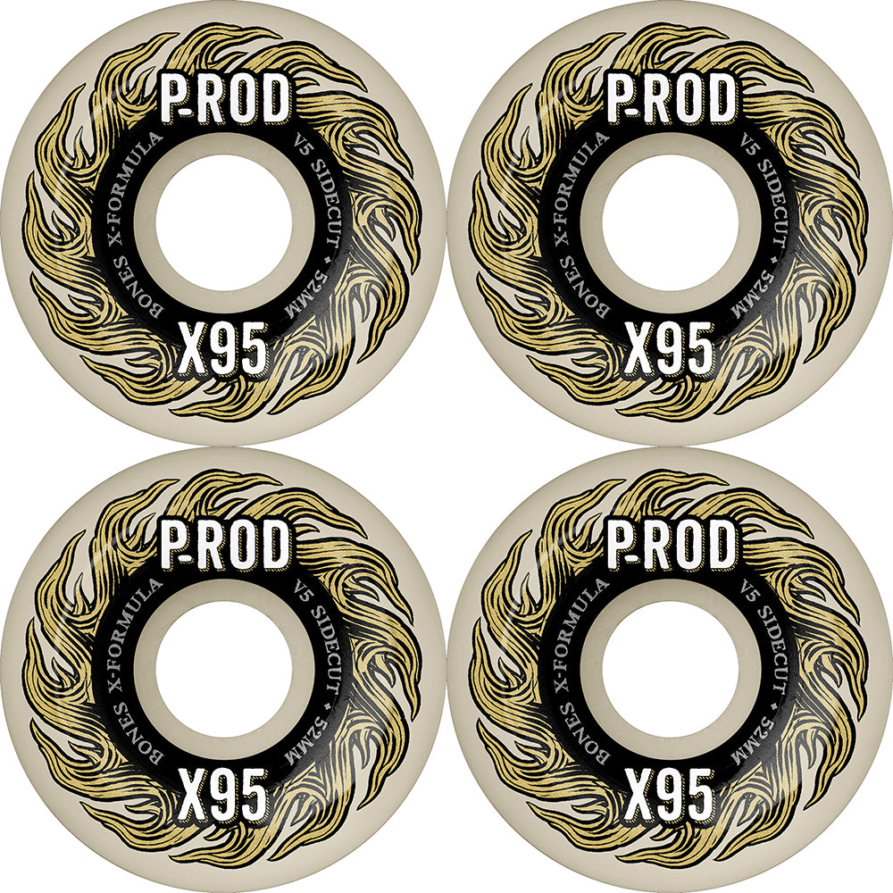 Bones Paul Rodriguez P-Rod Pro X-Formula V5 Sidecut 95A Skateboard Wheels 52mm