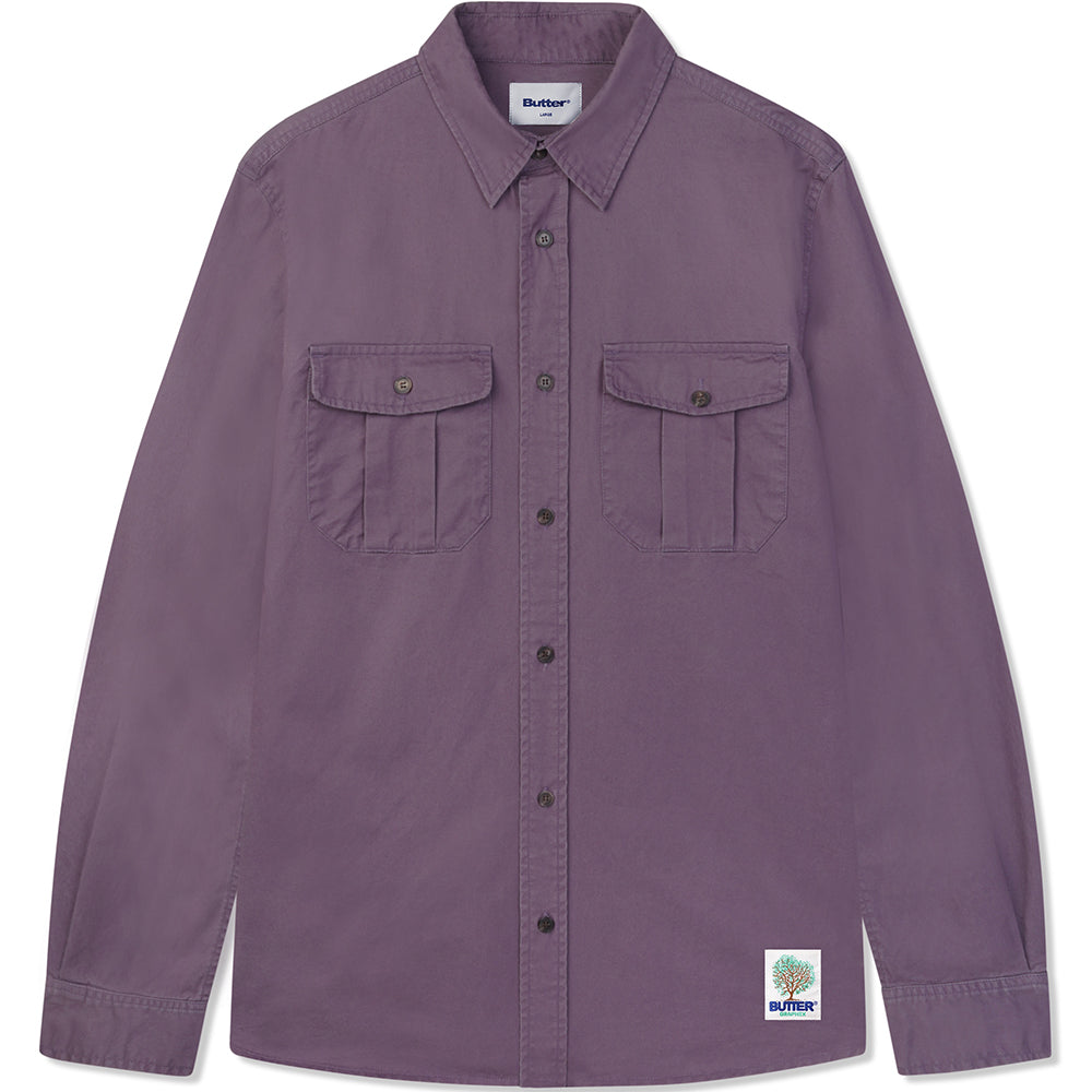 Butter Goods Washed Pocket Long Sleeve Shirt Eggplant