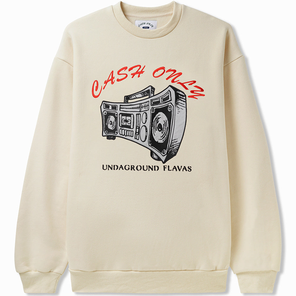 Cash Only Boombox Nylon Applique Crewneck Sweatshirt Cream