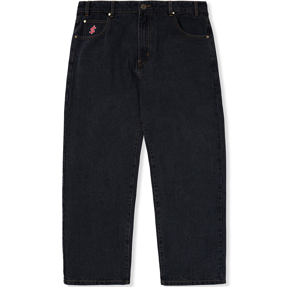 Cash Only Logo Baggy Denim Jeans Washed Black