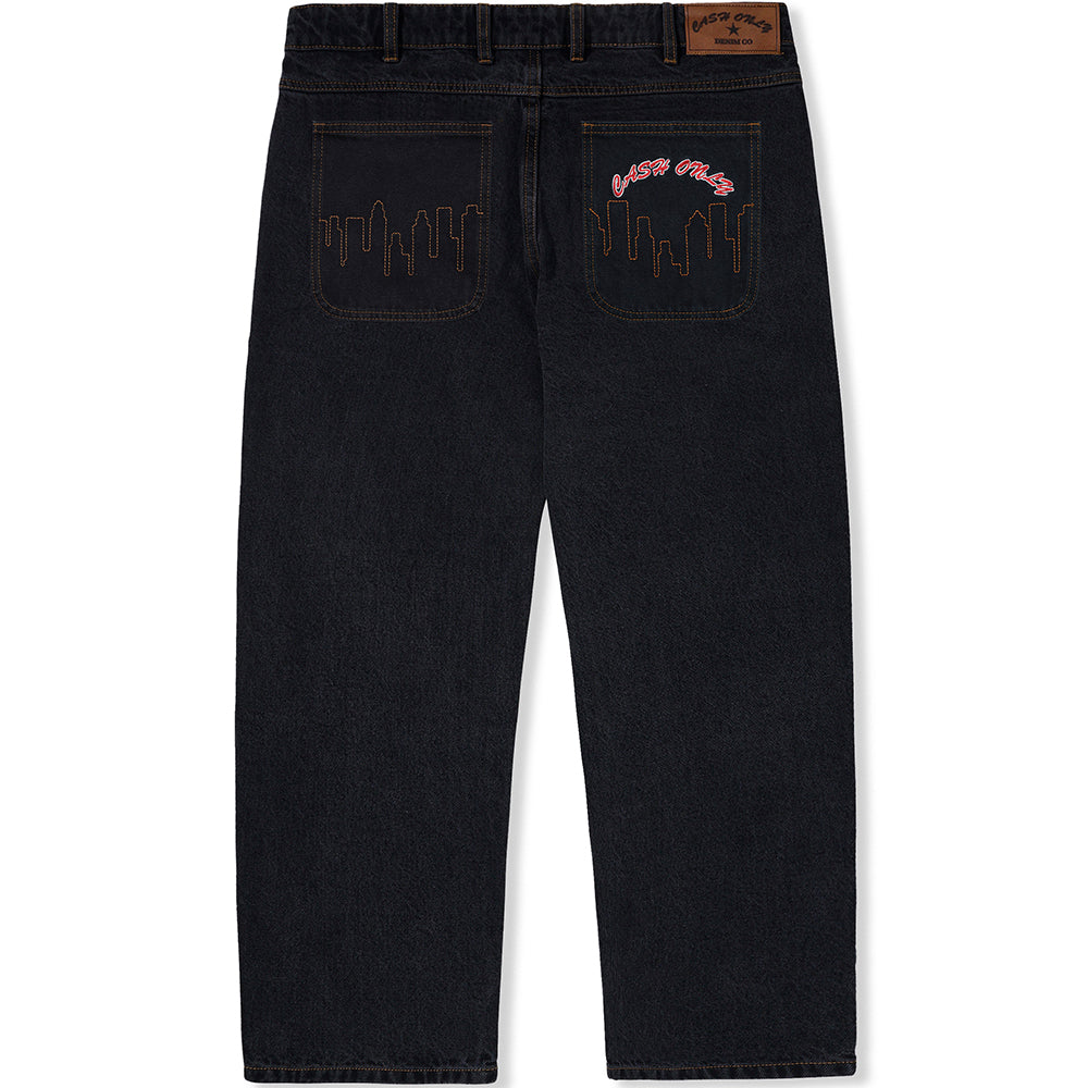 Cash Only Logo Baggy Denim Jeans Washed Black