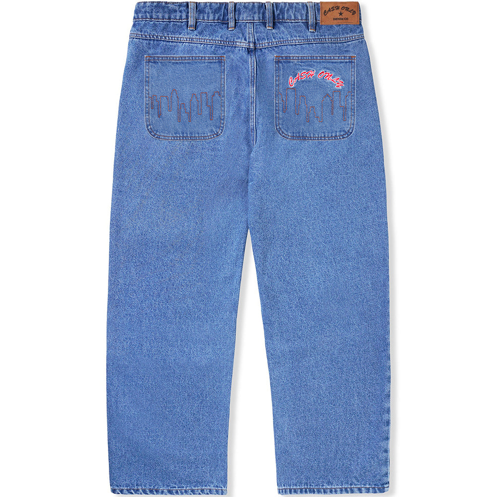 Cash Only Logo Baggy Denim Jeans Washed Indigo