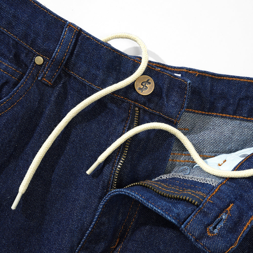 Cash Only Logo Baggy Denim Jeans Raw Indigo