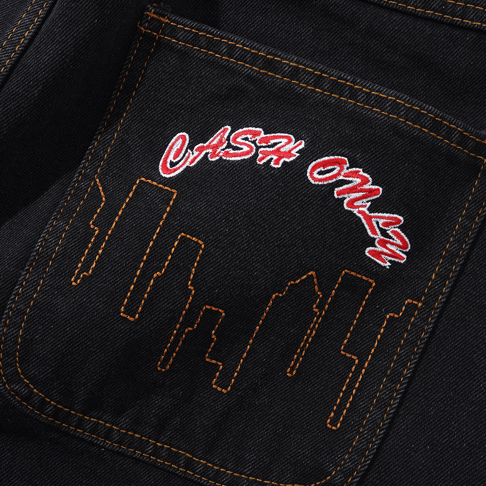 Cash Only Logo Baggy Denim Jeans Washed Black