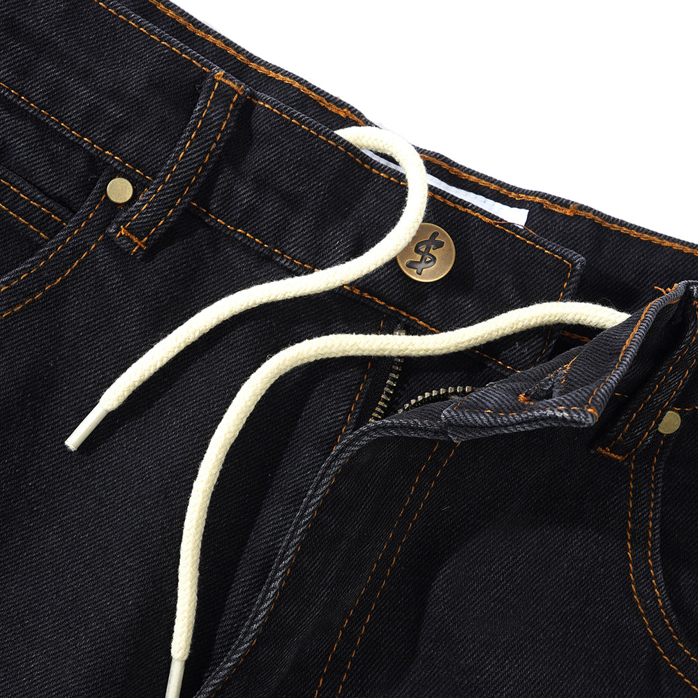 Cash Only Logo Baggy Denim Jeans Washed Black