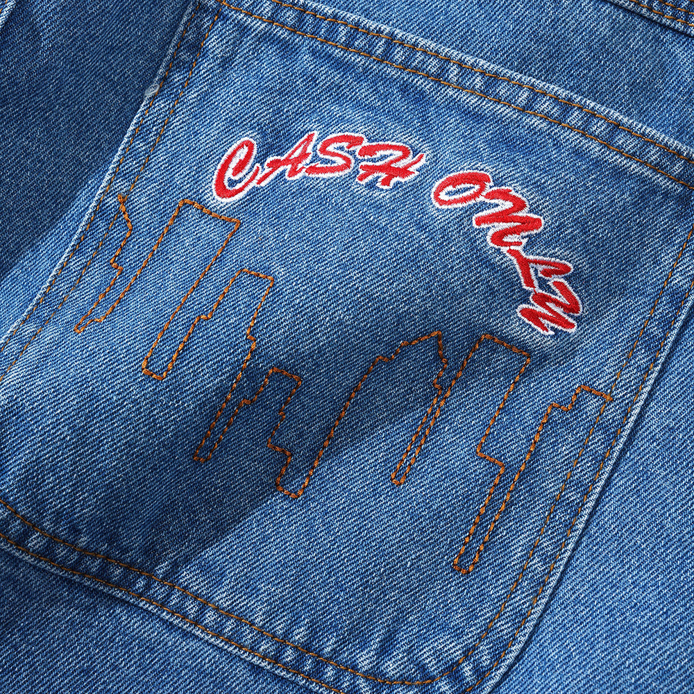 Cash Only Logo Baggy Denim Jeans Washed Indigo
