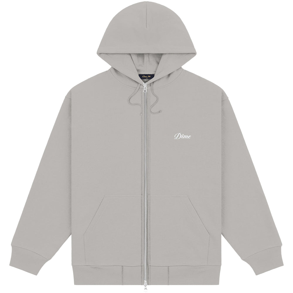 Dime MTL Cursive Small Logo Zip Hoodie Charcoal