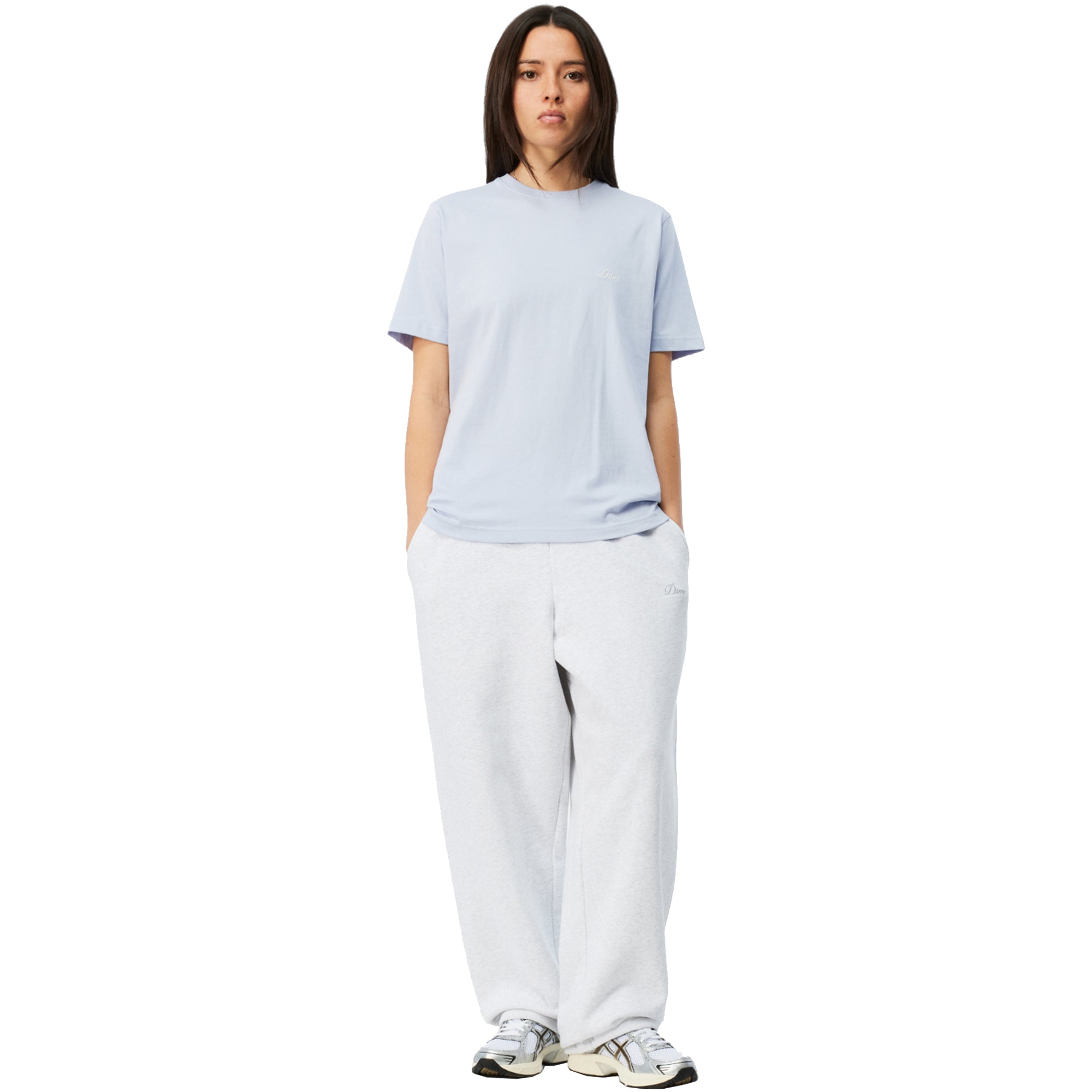 Dime MTL Cursive Small Logo T-Shirt Grey Lavender