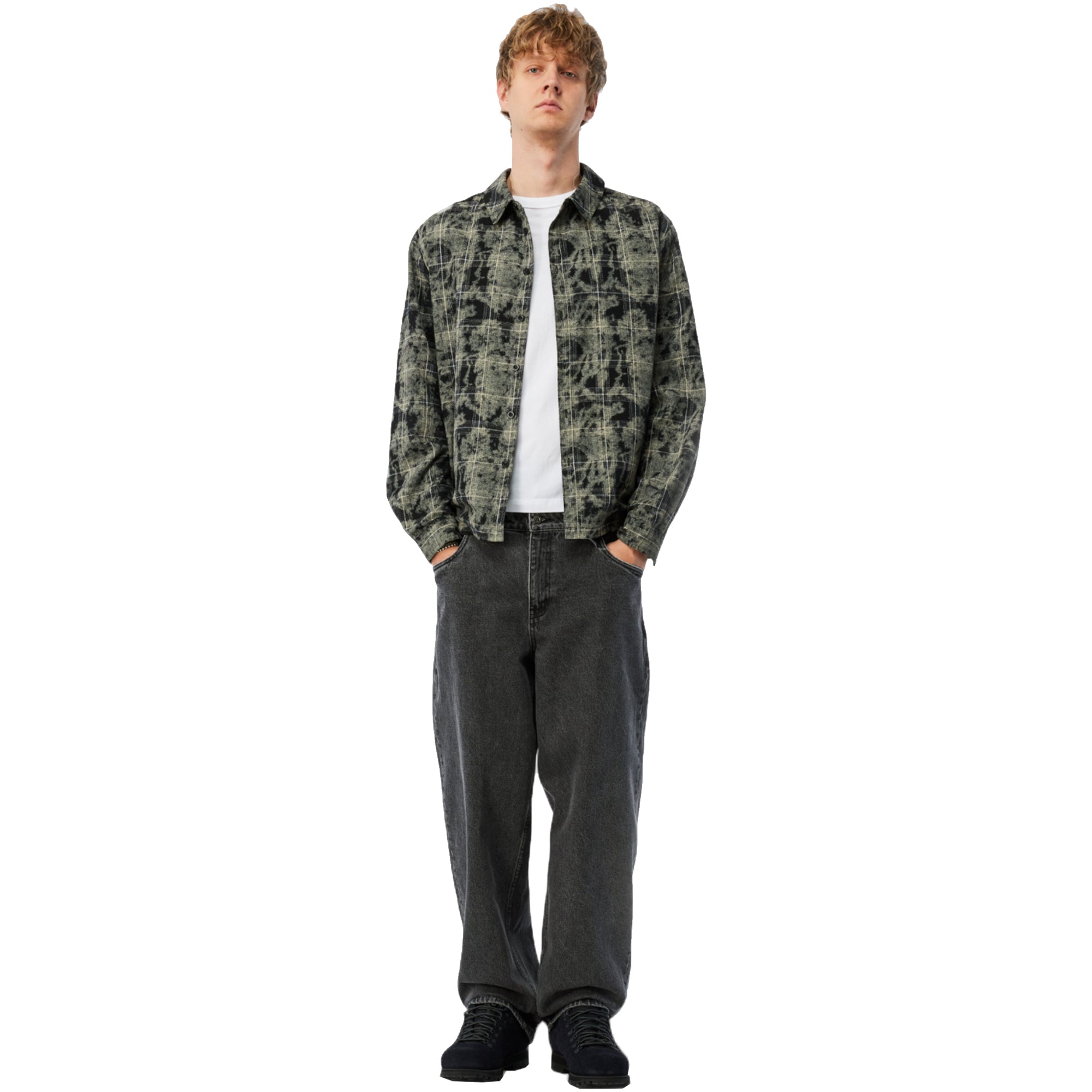 Dime MTL Plaid Flannel Shirt Bleached Black