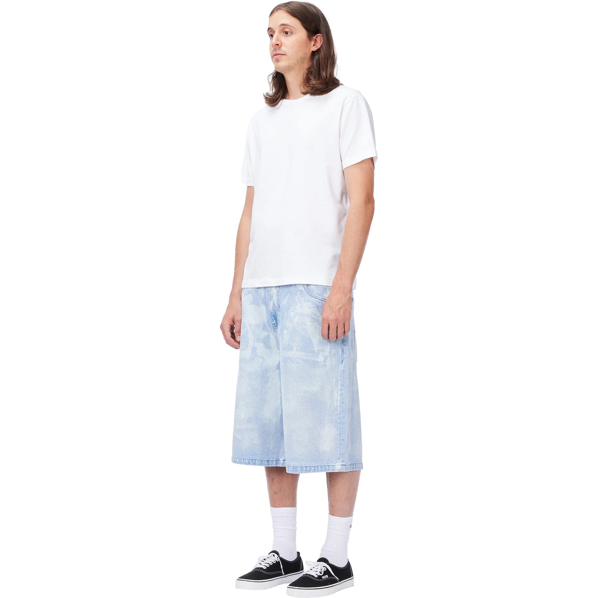 Dime MTL Baggy Denim Shorts Blue Washed (White Paint)