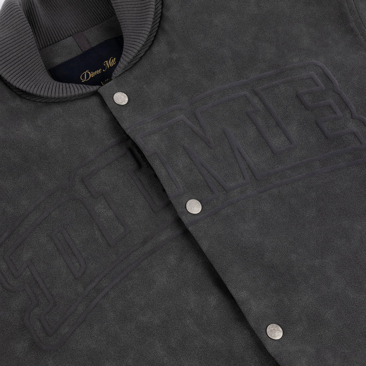 Dime MTL Faux Suede Varsity Jacket Charcoal