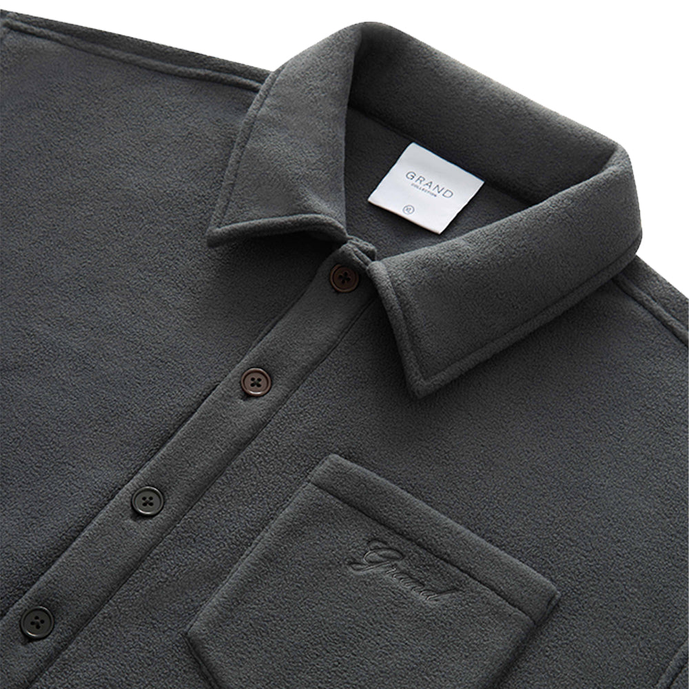 Grand Collection Polar Fleece Button Up Overshirt Grey