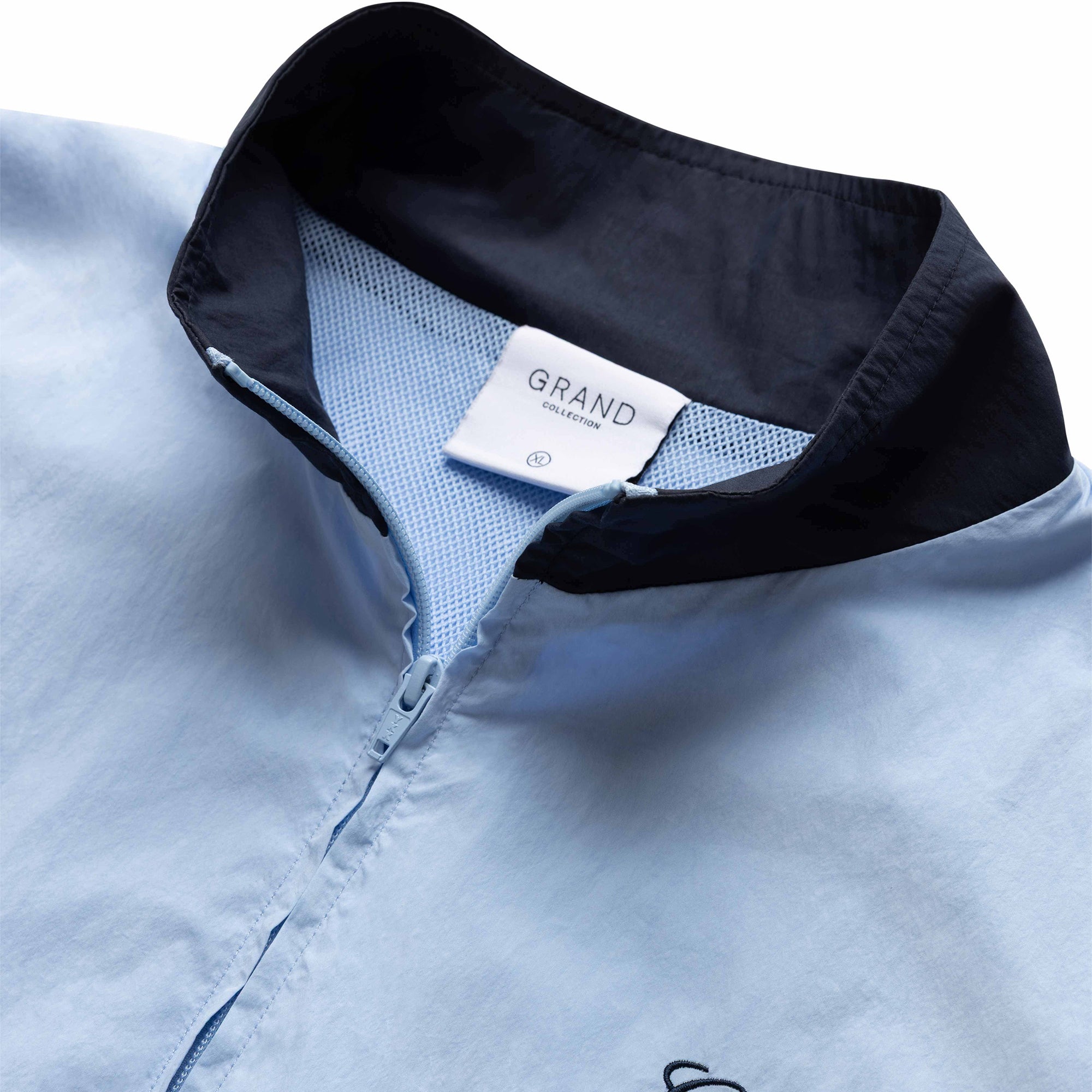 Grand Collection Cotton/Nylon Track Jacket Powder Blue/Midnight Navy