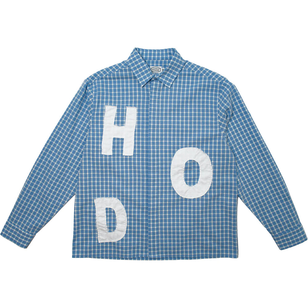 Hoddle Melange Long Sleeve Shirt Blue Ginghan/White