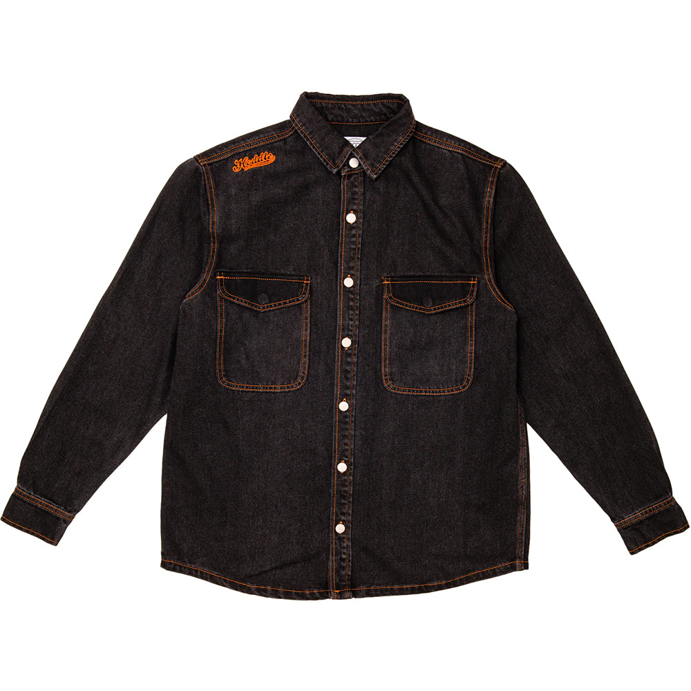 Hoddle Miroter Denim Shirt Black/Gold Stitch