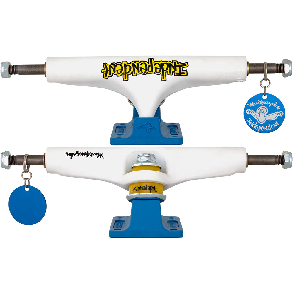 Independent Stage 4 Mark Gonzales White/Blue 146 Skateboard Trucks 8.375"