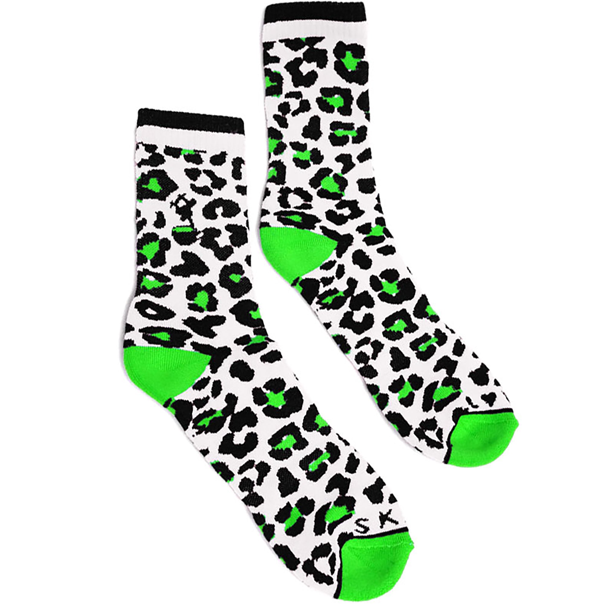 Lovenskate Leopard Socks White/Black/Neon Green