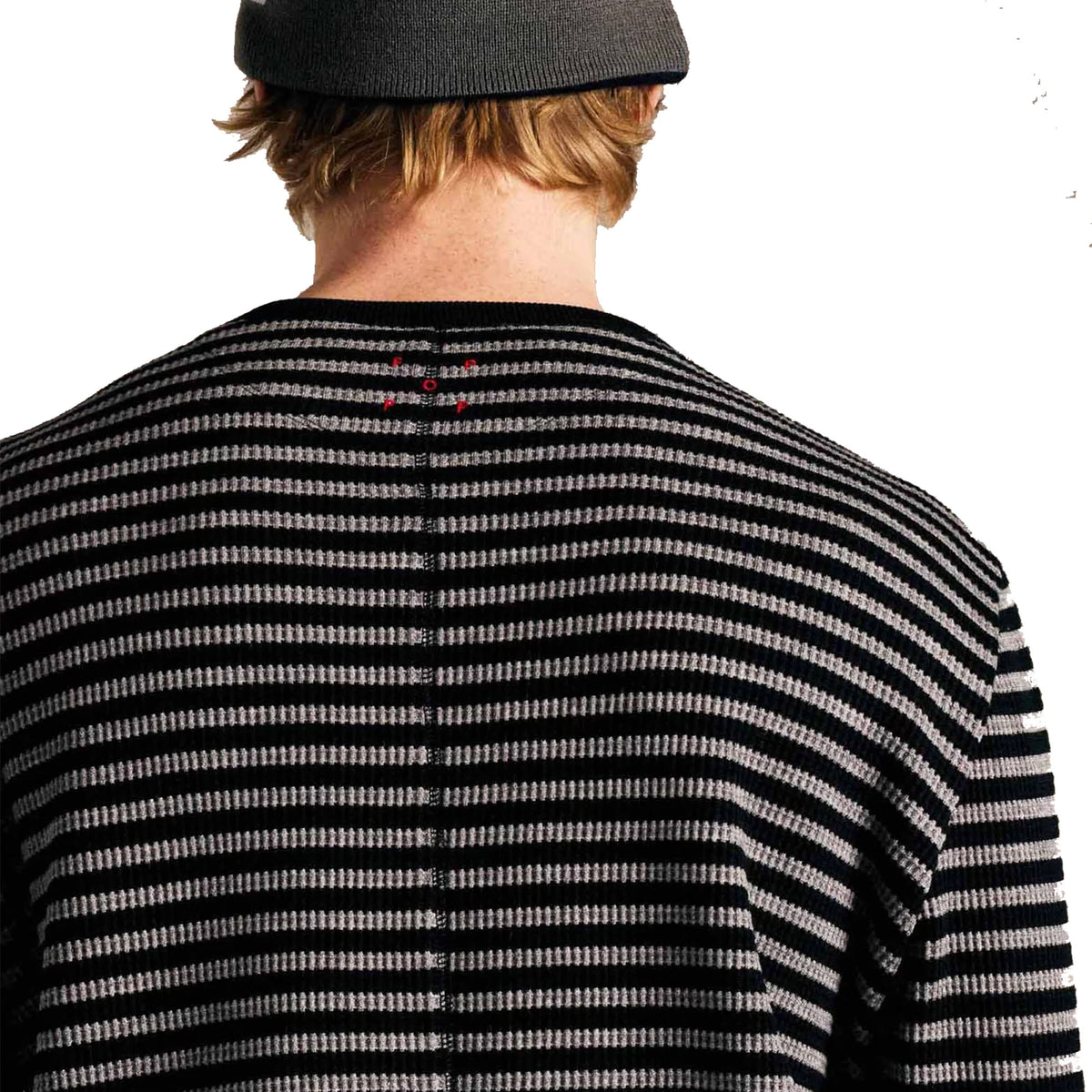 Pop Trading Company Striped Waffle Crewneck Grey/Black
