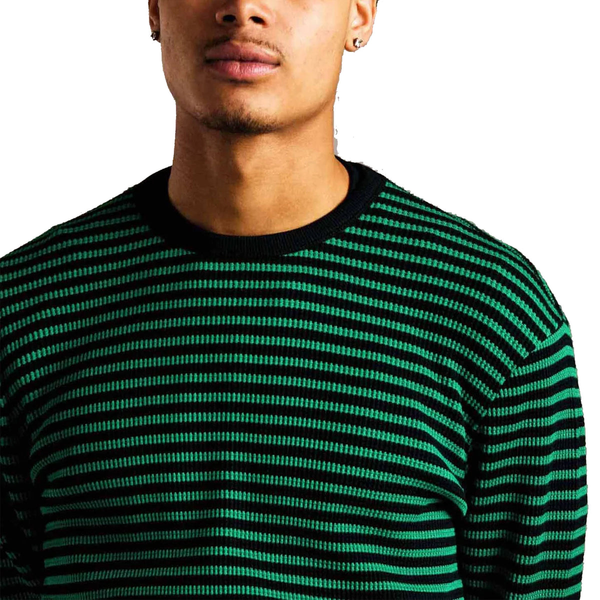 Pop Trading Company Striped Waffle Crewneck Juniper/Black