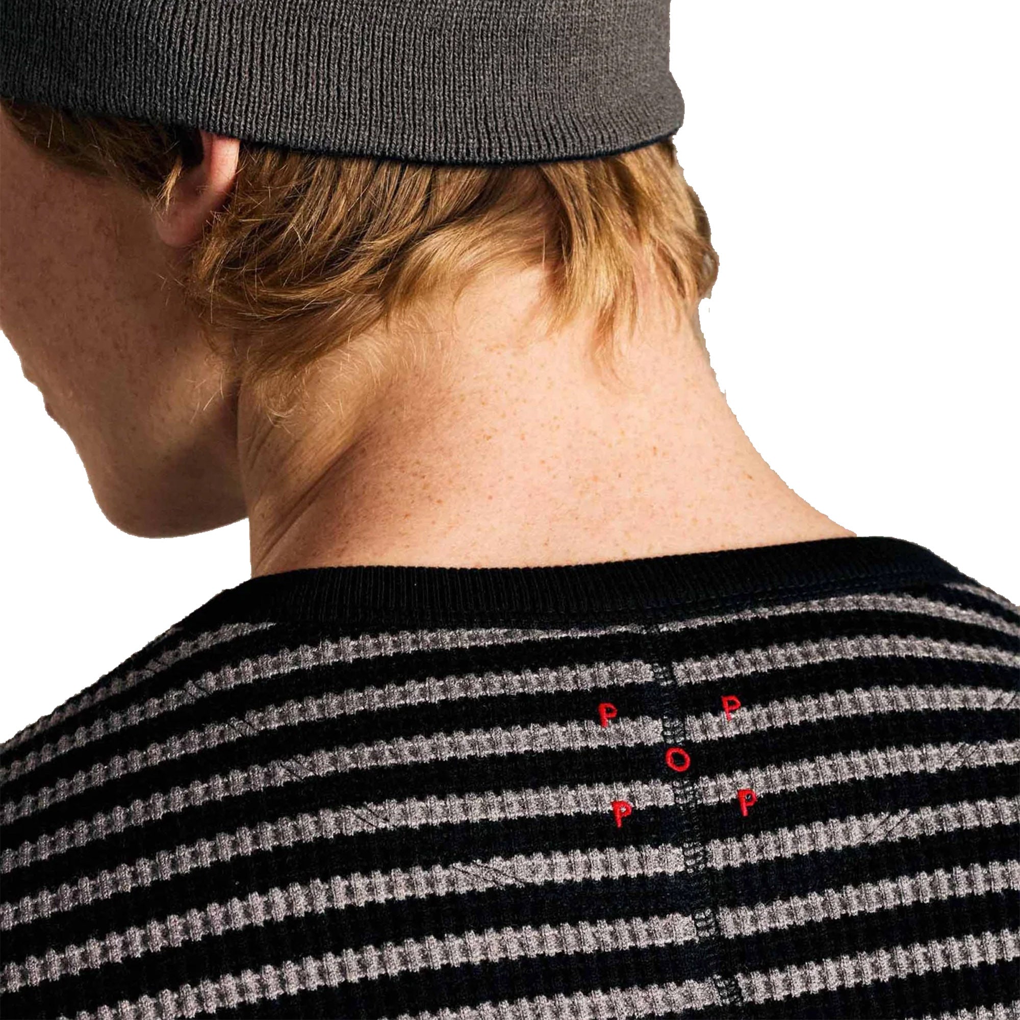 Pop Trading Company Striped Waffle Crewneck Grey/Black