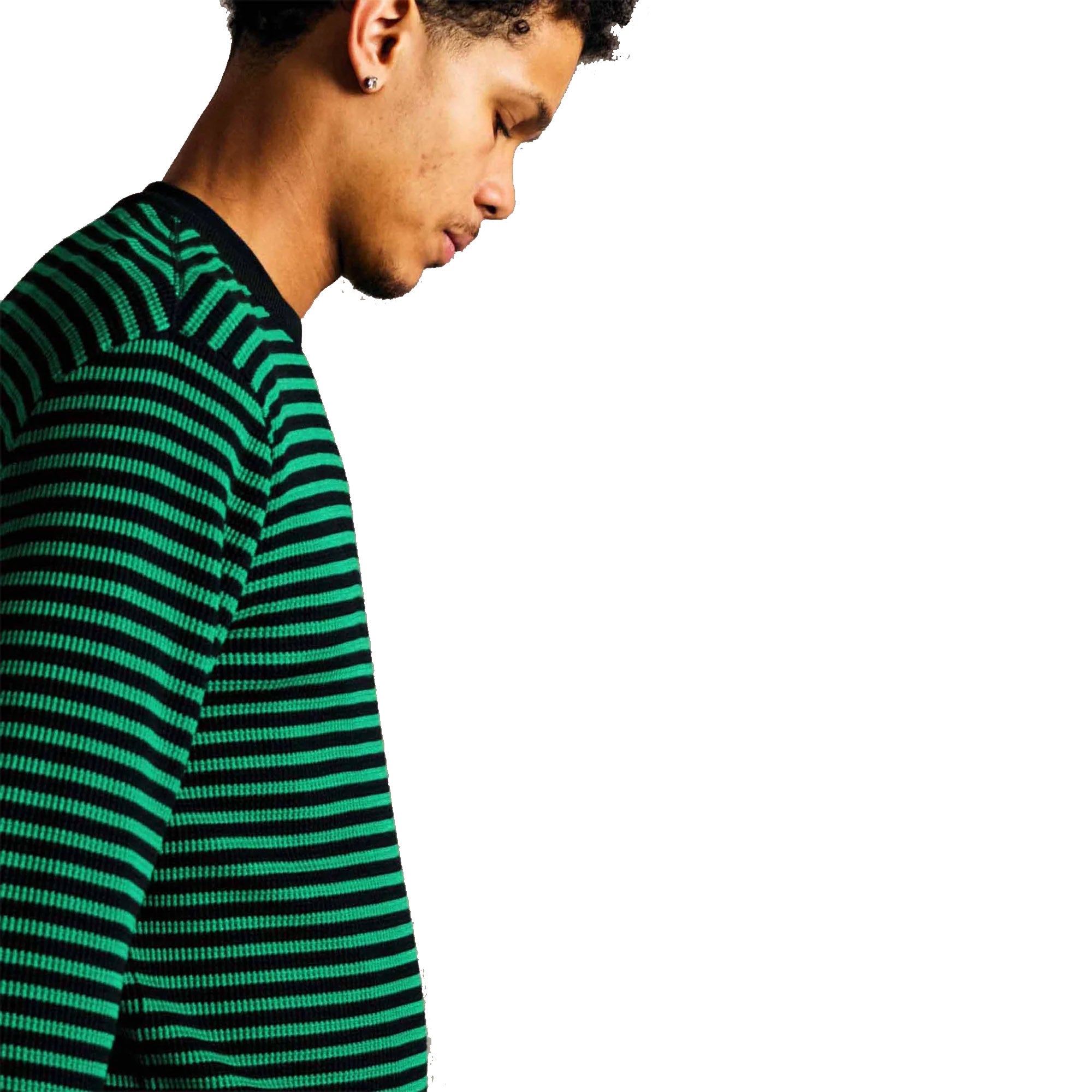 Pop Trading Company Striped Waffle Crewneck Juniper/Black