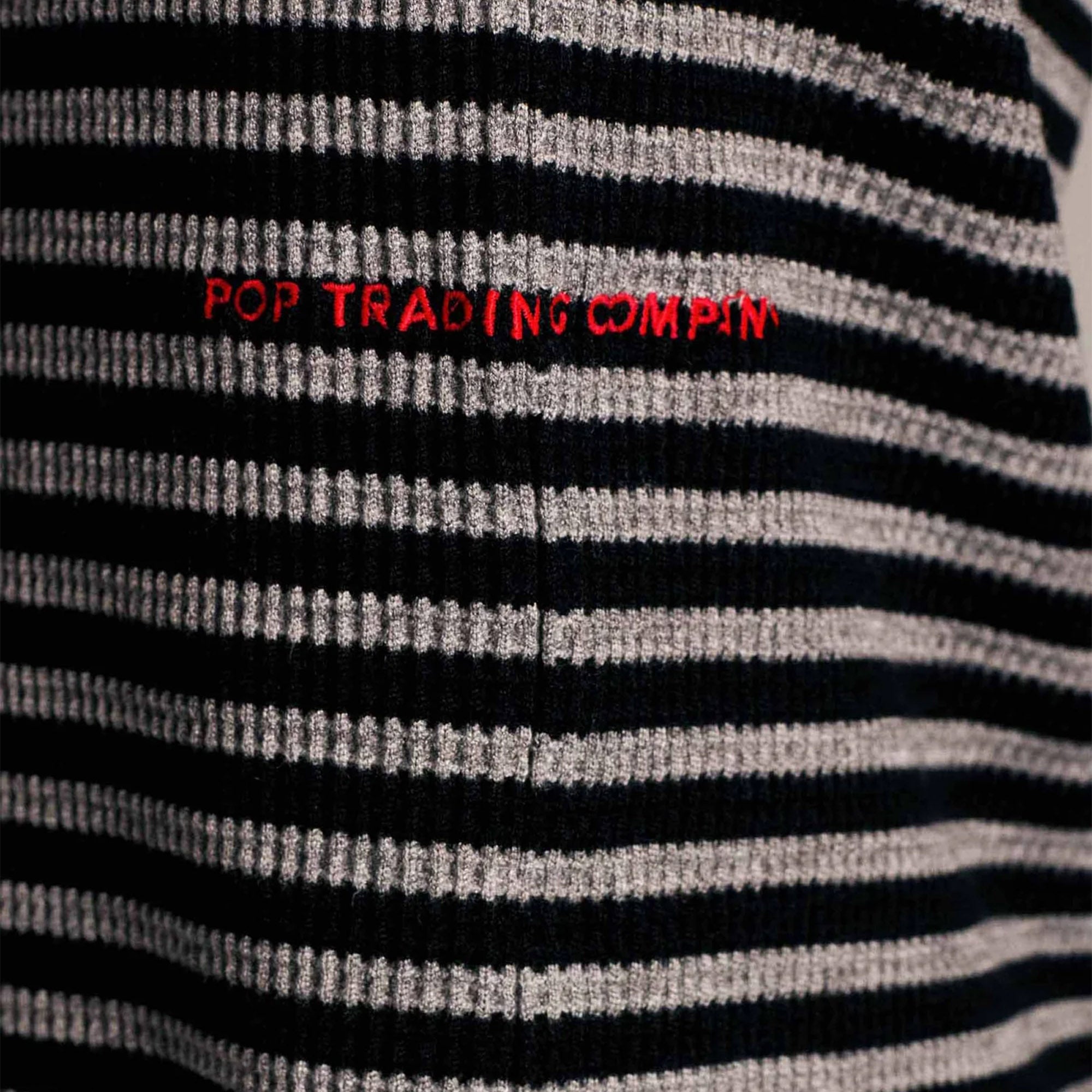 Pop Trading Company Striped Waffle Crewneck Grey/Black