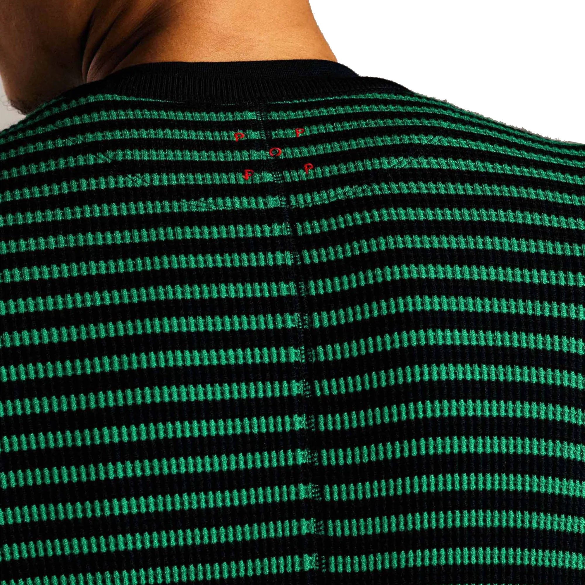 Pop Trading Company Striped Waffle Crewneck Juniper/Black