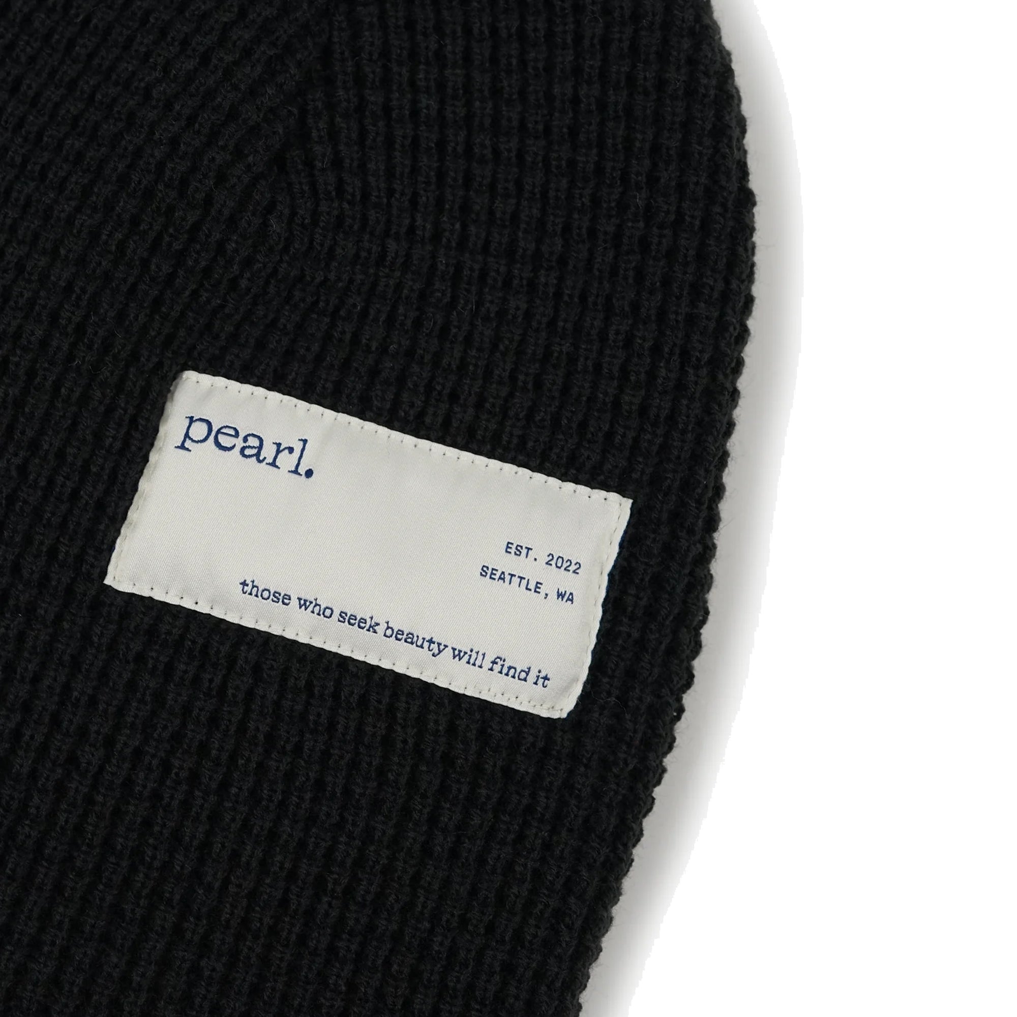 Pearl Hidden Label Waffle Beanie Black