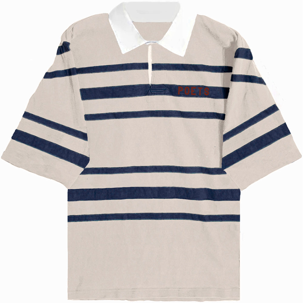 Poets Rugby Short Sleeve Shirt Natural White/Navy Stripes