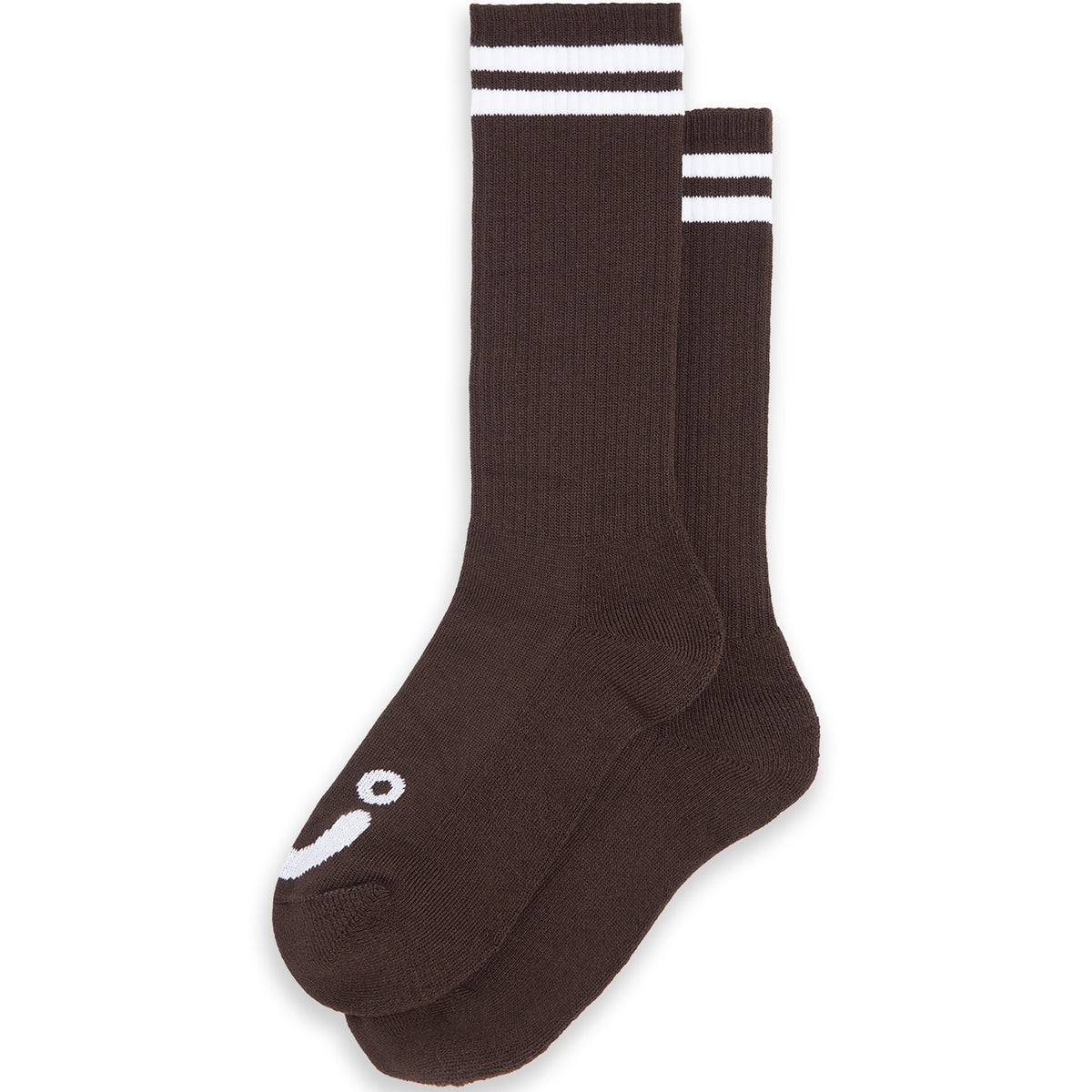 Polar Skate Co Long Rib Socks Happy Sad Brown/White