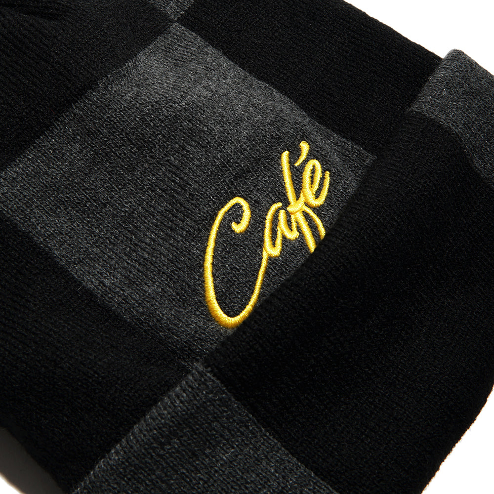 Skateboard Cafe Check Fold Beanie Charcoal/Black/Gold