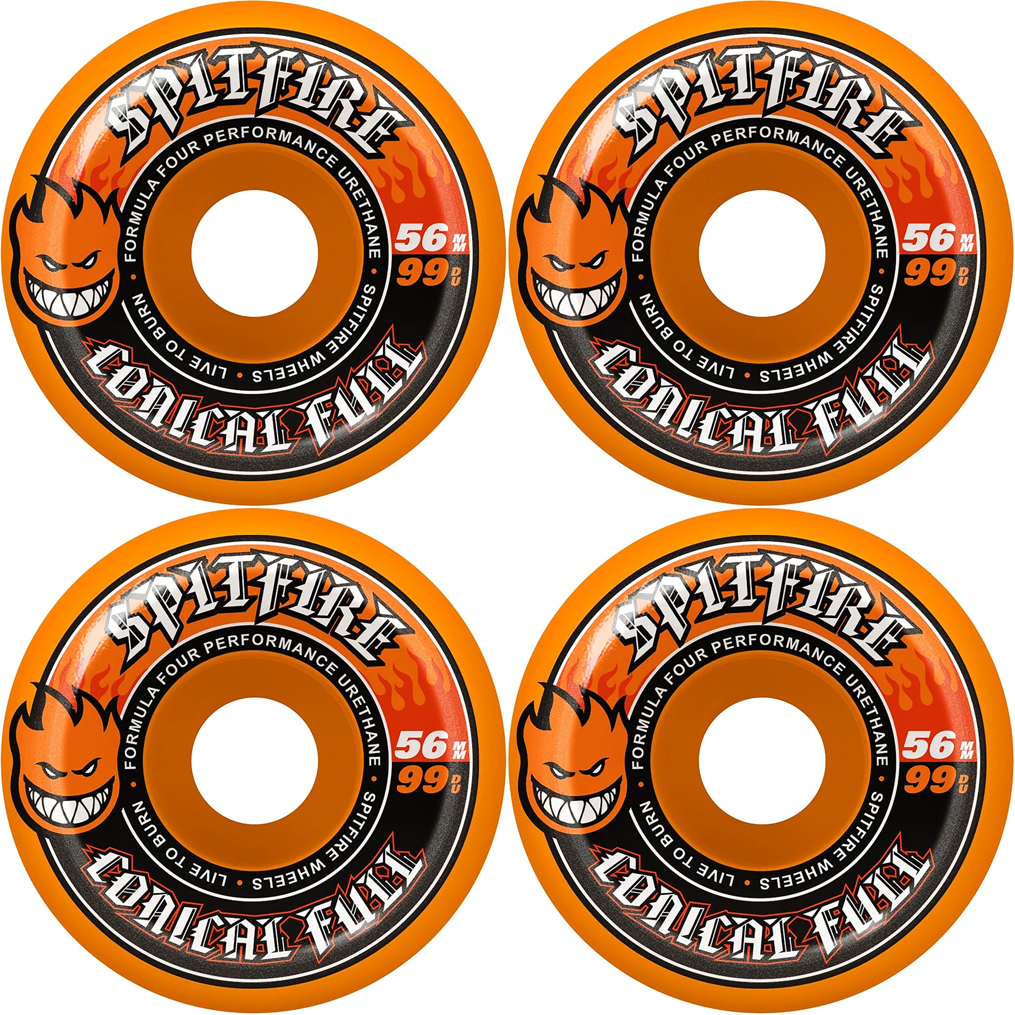 Spitfire Formula Four Conical Full Orange 99du Skateboard Wheels 56mm