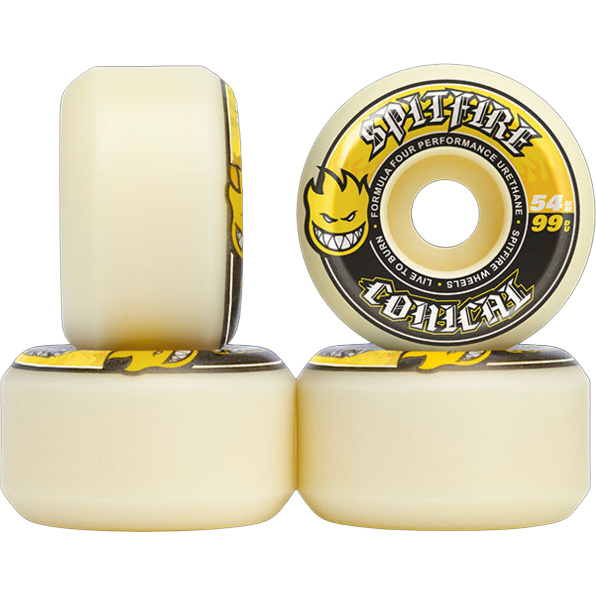 Spitfire Formula Four Conical 99DU Yellow Print Skateboard Wheels 56mm
