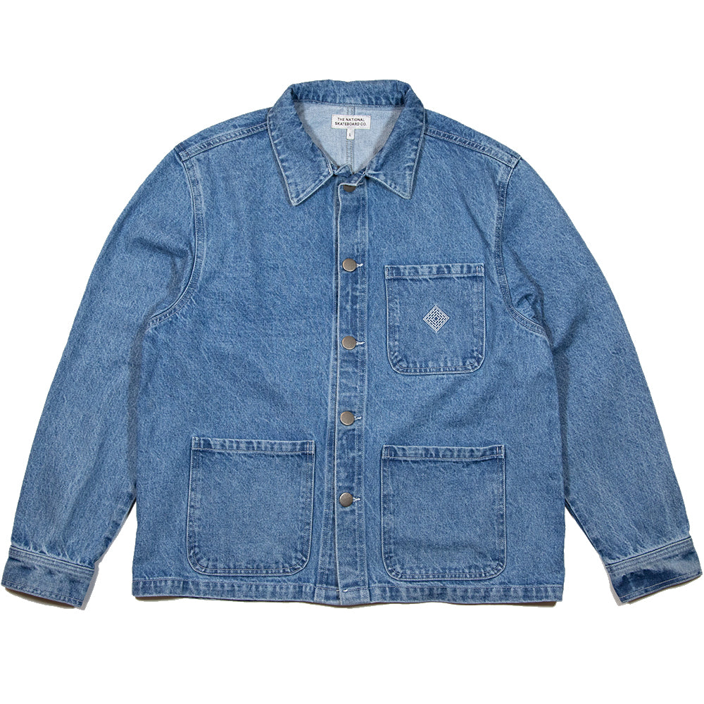 The National Skateboard Co Hirta Workers Jacket Washed Blue Denim