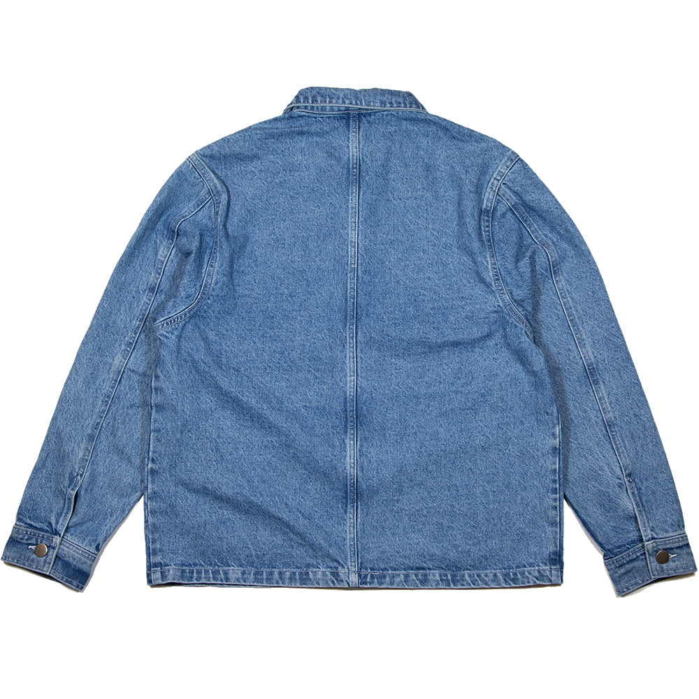 The National Skateboard Co Hirta Workers Jacket Washed Blue Denim