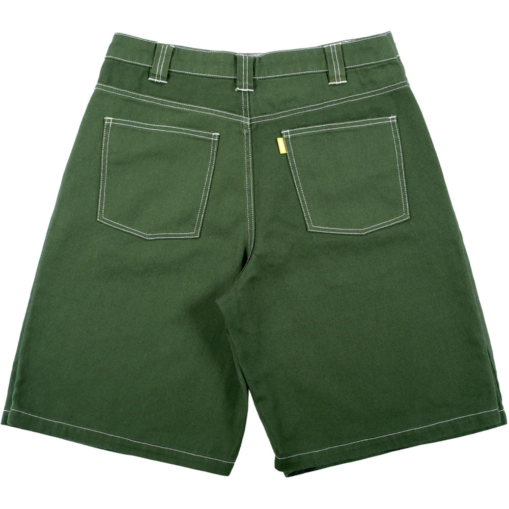 Theories Plaza Denim Shorts Hunter Green Contrast Stitch