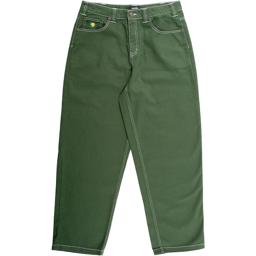 Theories Plaza Jeans Hunter Green Contrast Stitch