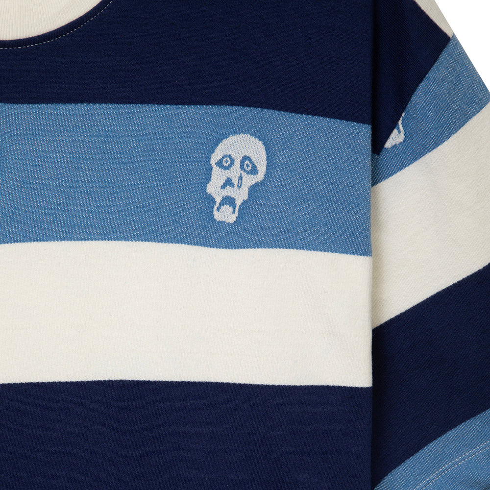 Tired Sad Skull Striped Jacquard Short Sleeve Navy