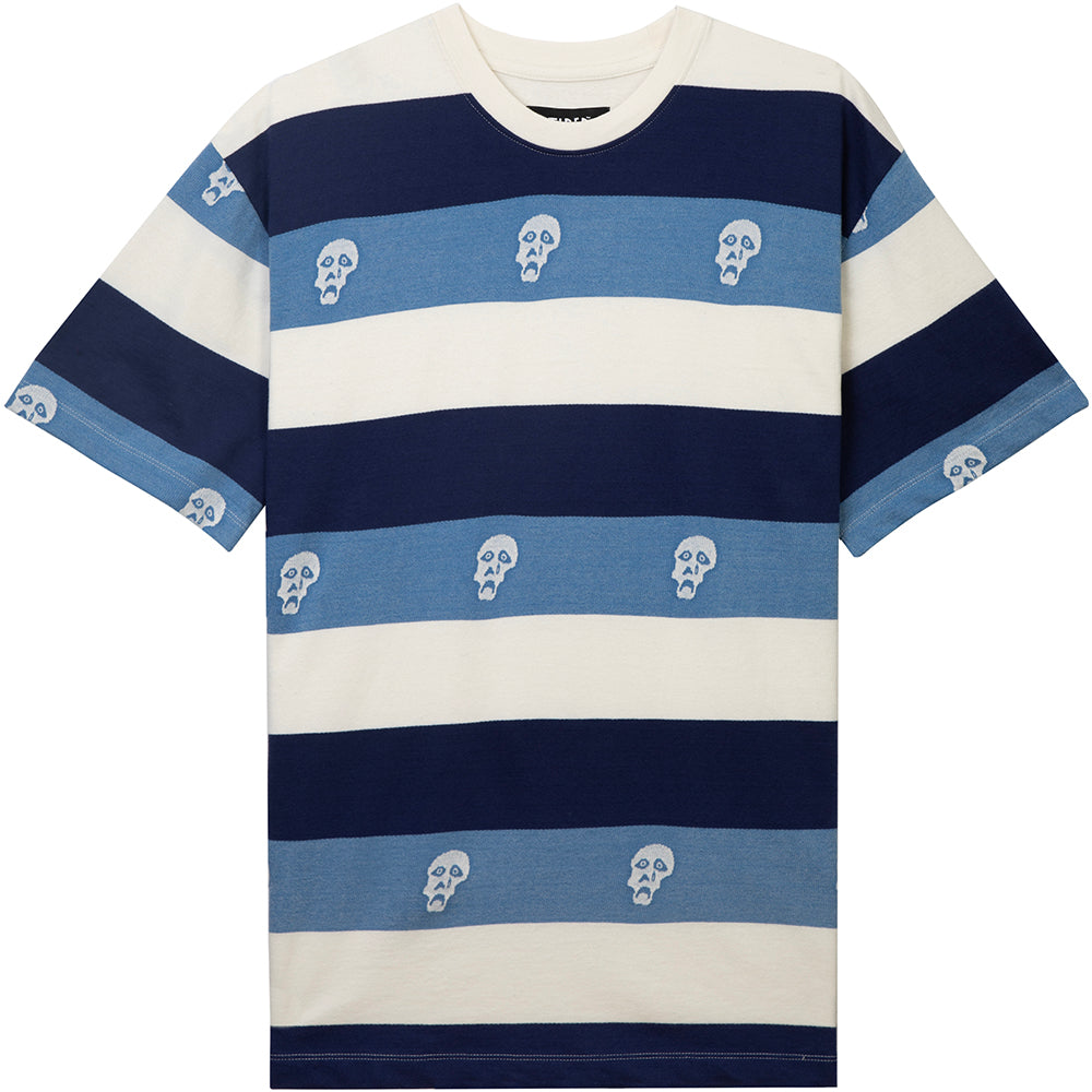 Tired Sad Skull Striped Jacquard Short Sleeve Navy