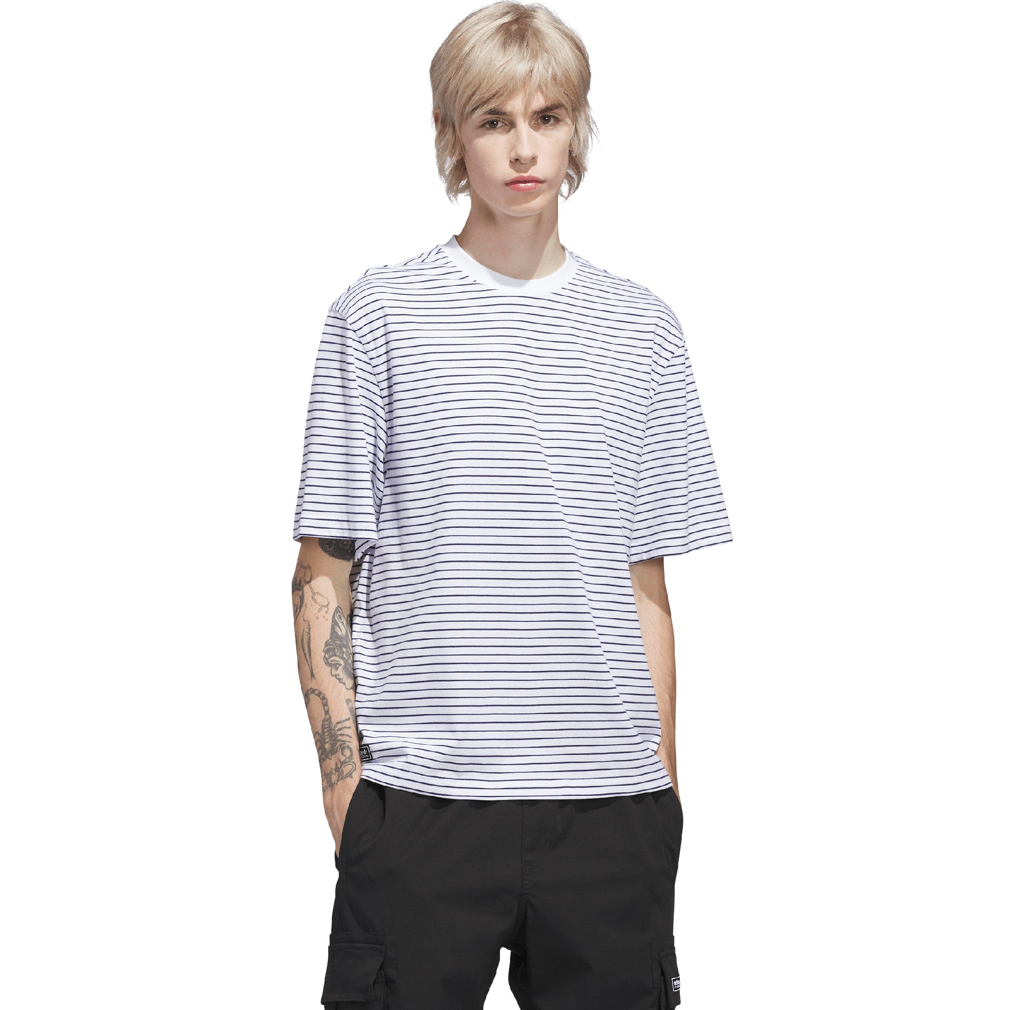 adidas Yarn Dye Tee White/Dark Blue